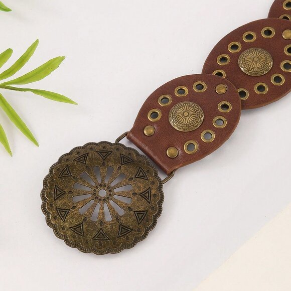 Brown Boho Women's Heart Patchwork Belt - Picture 2 of 4